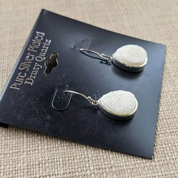 Women Earrings Fashion Earrings Pure Silver Plated Drusy Quartz Ear Jewelry - Picture 8 of 13